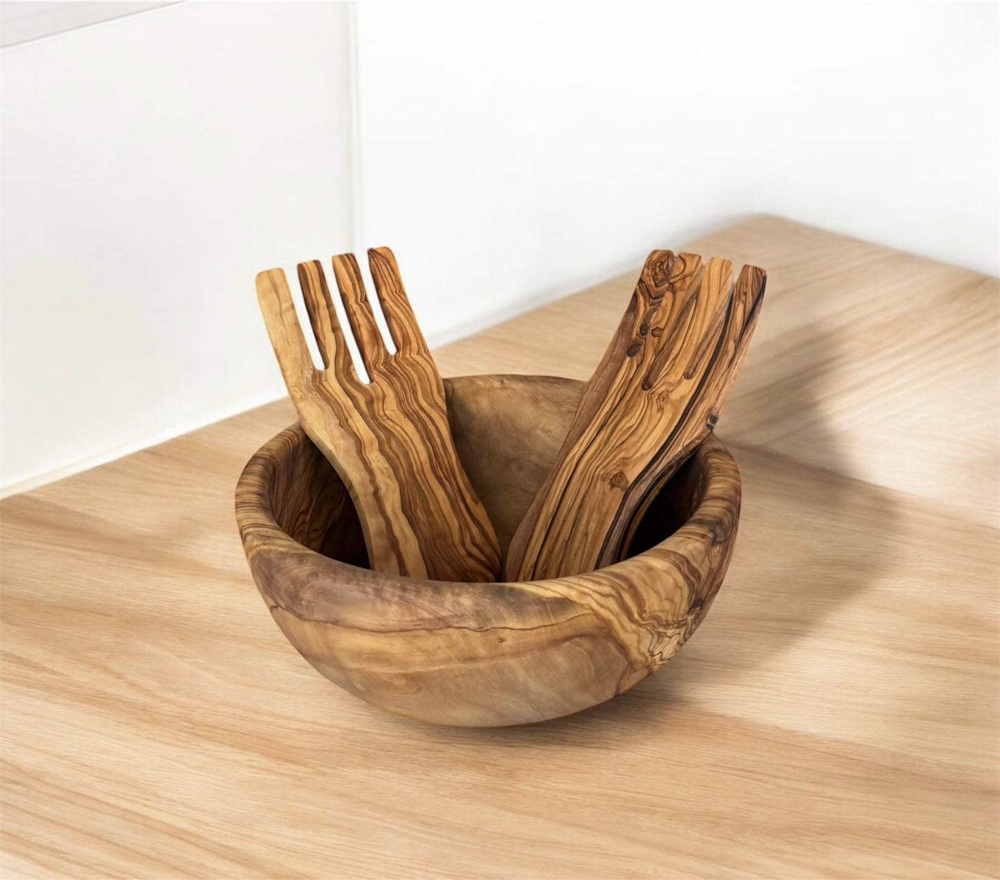 Natural Olive Wood Salad Bowl – Handcrafted in Tunisia