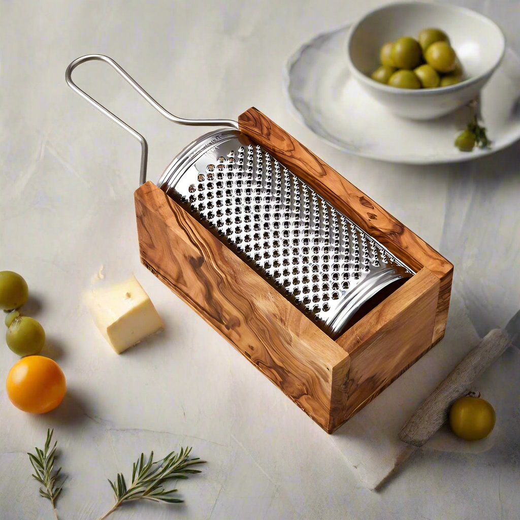 Premium Olive Wood Cheese Grater – Handmade from Tunisia.