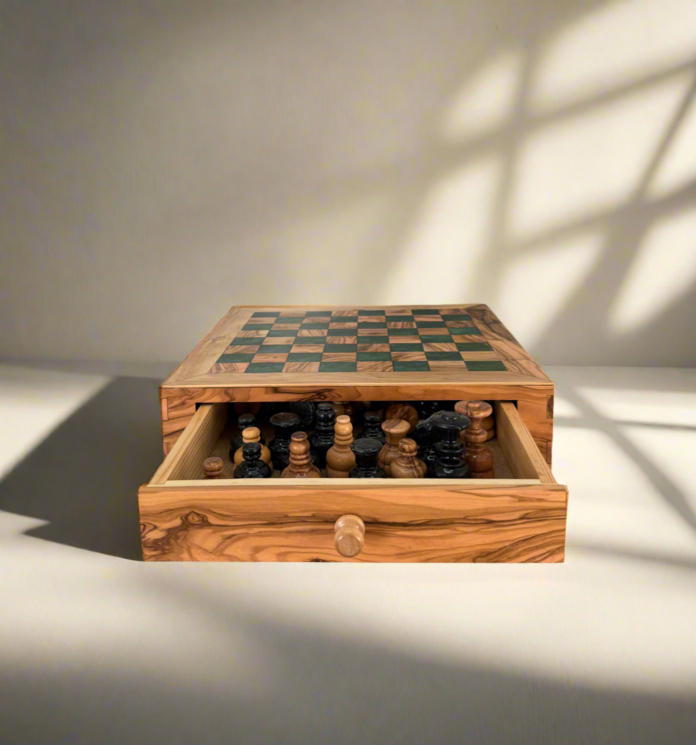 Premium Olive Wood Chessboard - with Resin