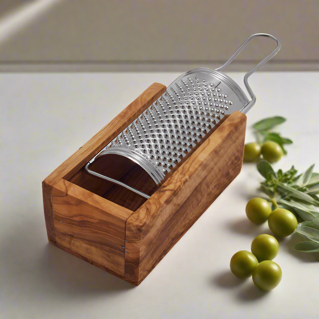 Premium Olive Wood Cheese Grater – Handmade from Tunisia.