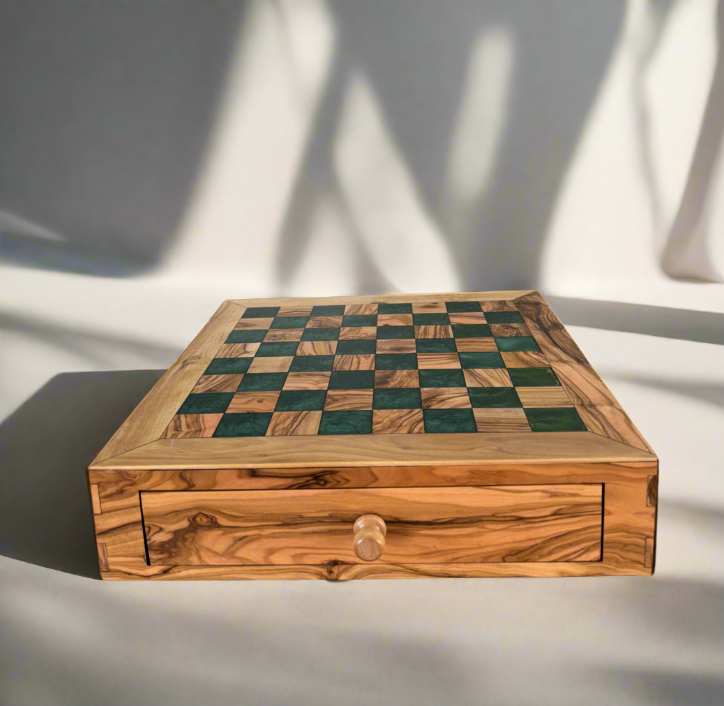 Premium Olive Wood Chessboard - with Resin