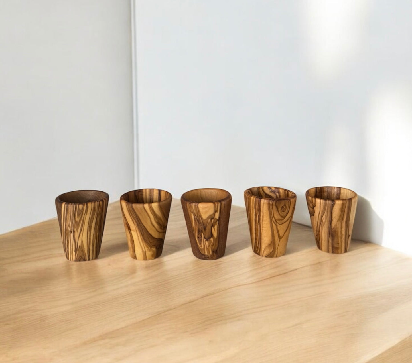 Olive Wood Tequila Shot Glasses - 5 pcs