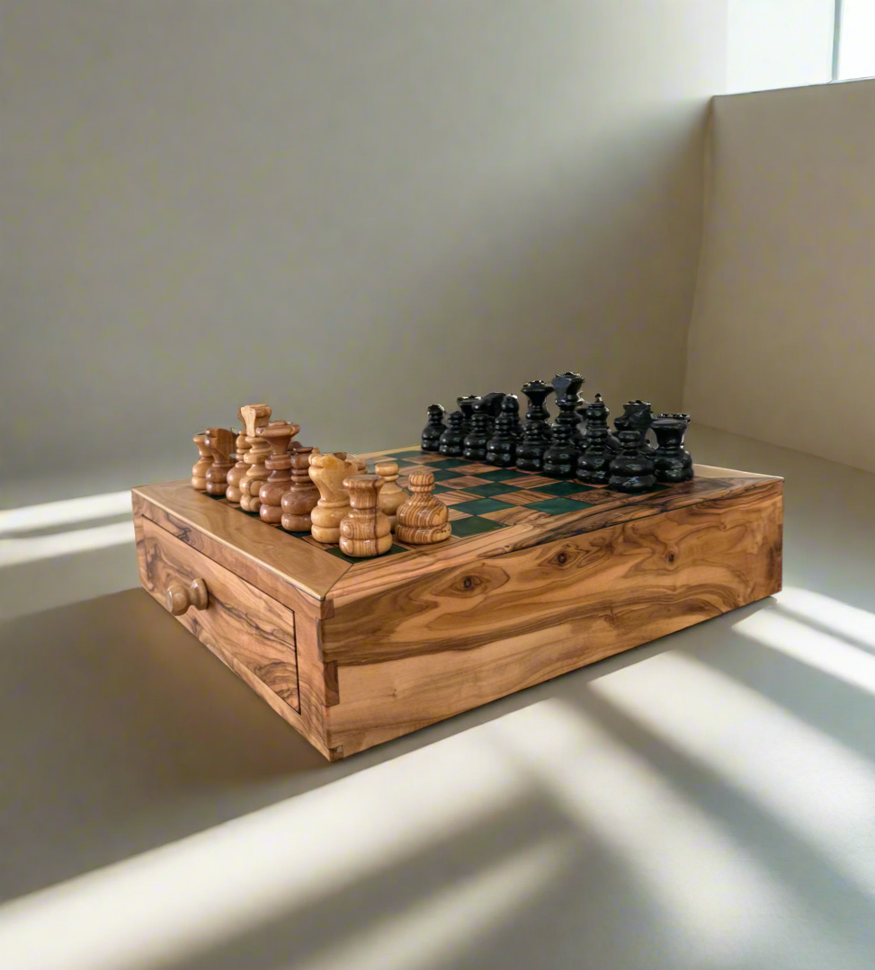 Premium Olive Wood Chessboard - with Resin