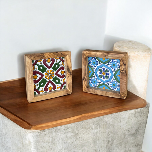 Handcrafted Olive Wood Tile Art