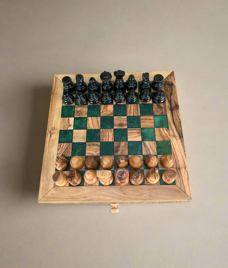 Premium Olive Wood Chessboard - with Resin