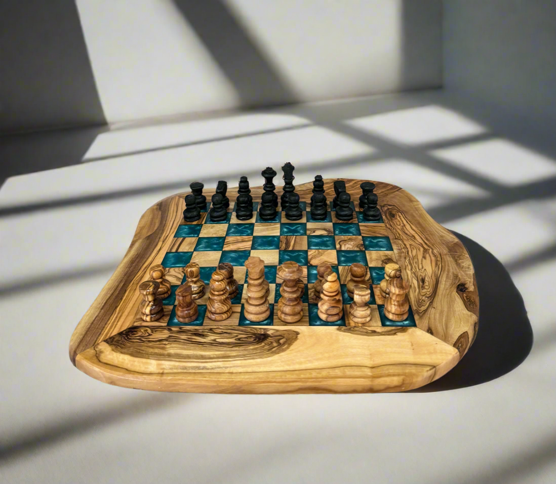 Wonderful Olive Wood Chessboard - with Resin