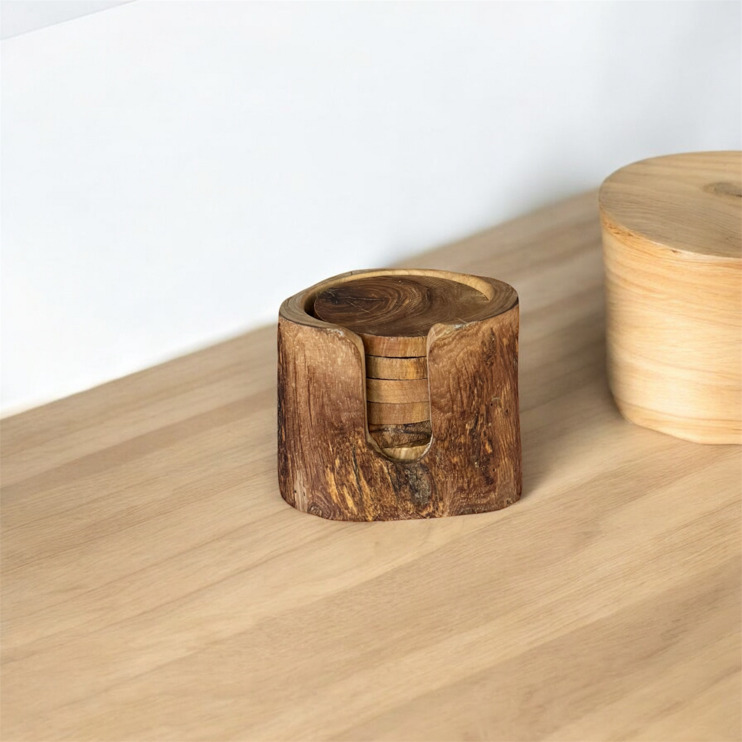 Artisan Olive Wood Coaster Set – 6 pcs